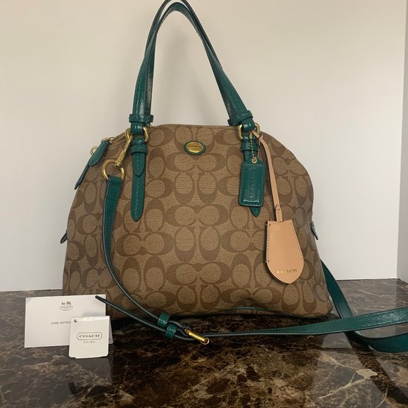 Coach Khaki Peyton Signature Cora Domed Satchel - Picture 1 of 8